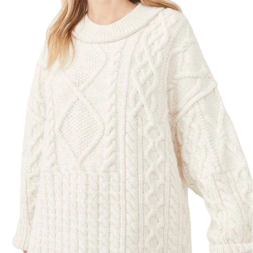 Free People Ivory Cable Knit Sweater